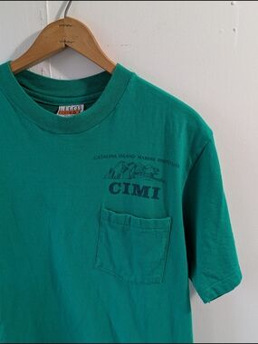 Vintage 80's Hanes Beefy T-Shirt Green Catalina Island Marine Institute Size M